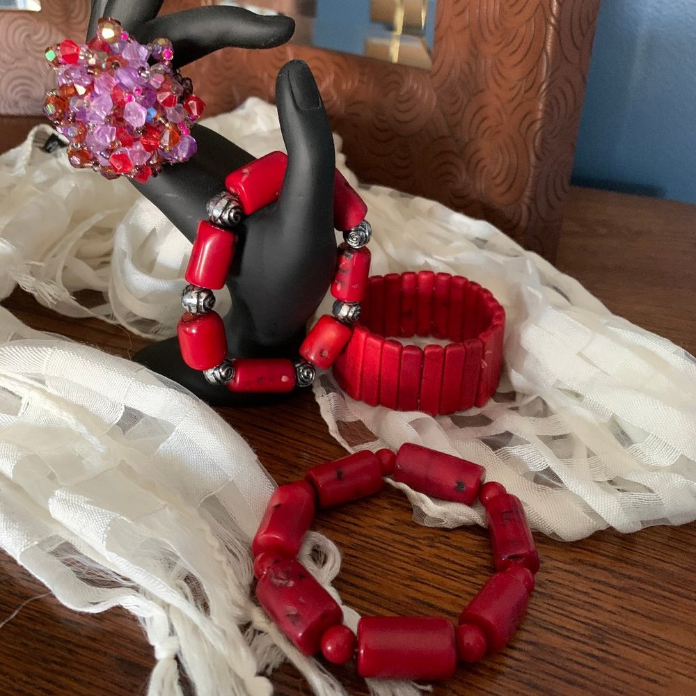 Red Gemstone Ring + Bracelet ensemble